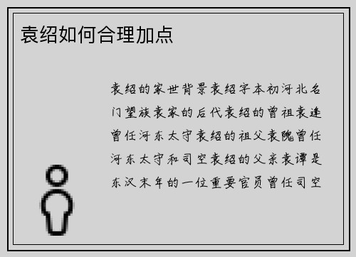 袁绍如何合理加点